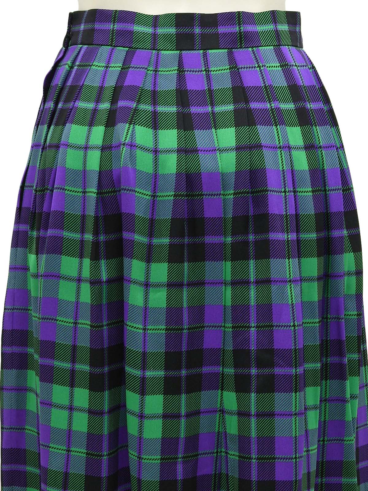 Silk Check Pattern Skirt in Green/Purple