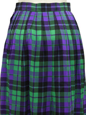 Silk Check Pattern Skirt in Green/Purple
