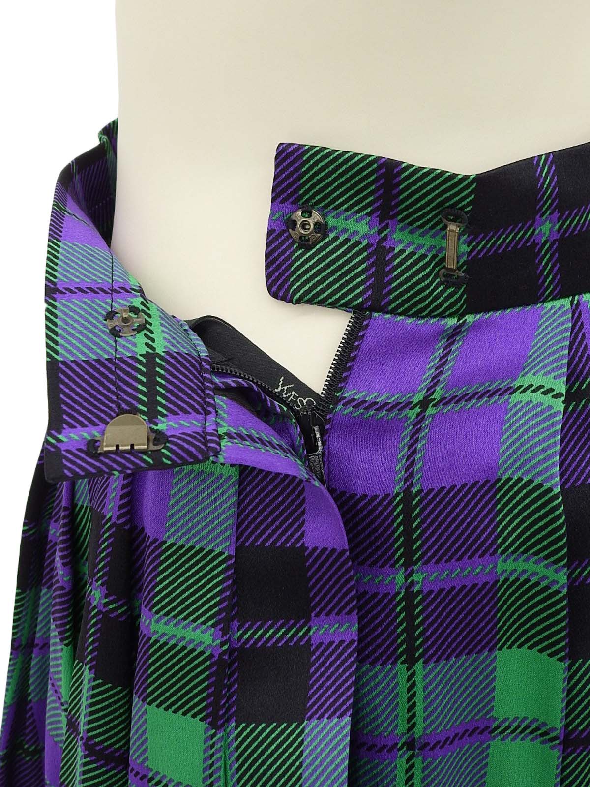 Silk Check Pattern Skirt in Green/Purple