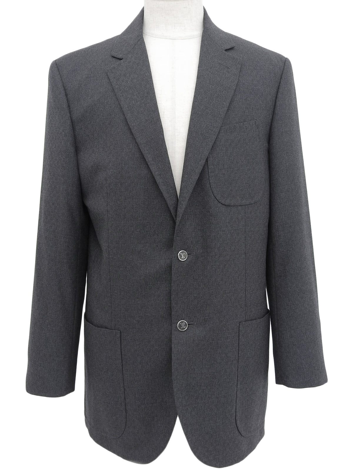 チェックパターンロゴボタンテーラードジャケット グレー