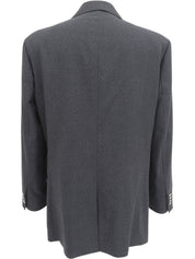 チェックパターンロゴボタンテーラードジャケット グレー