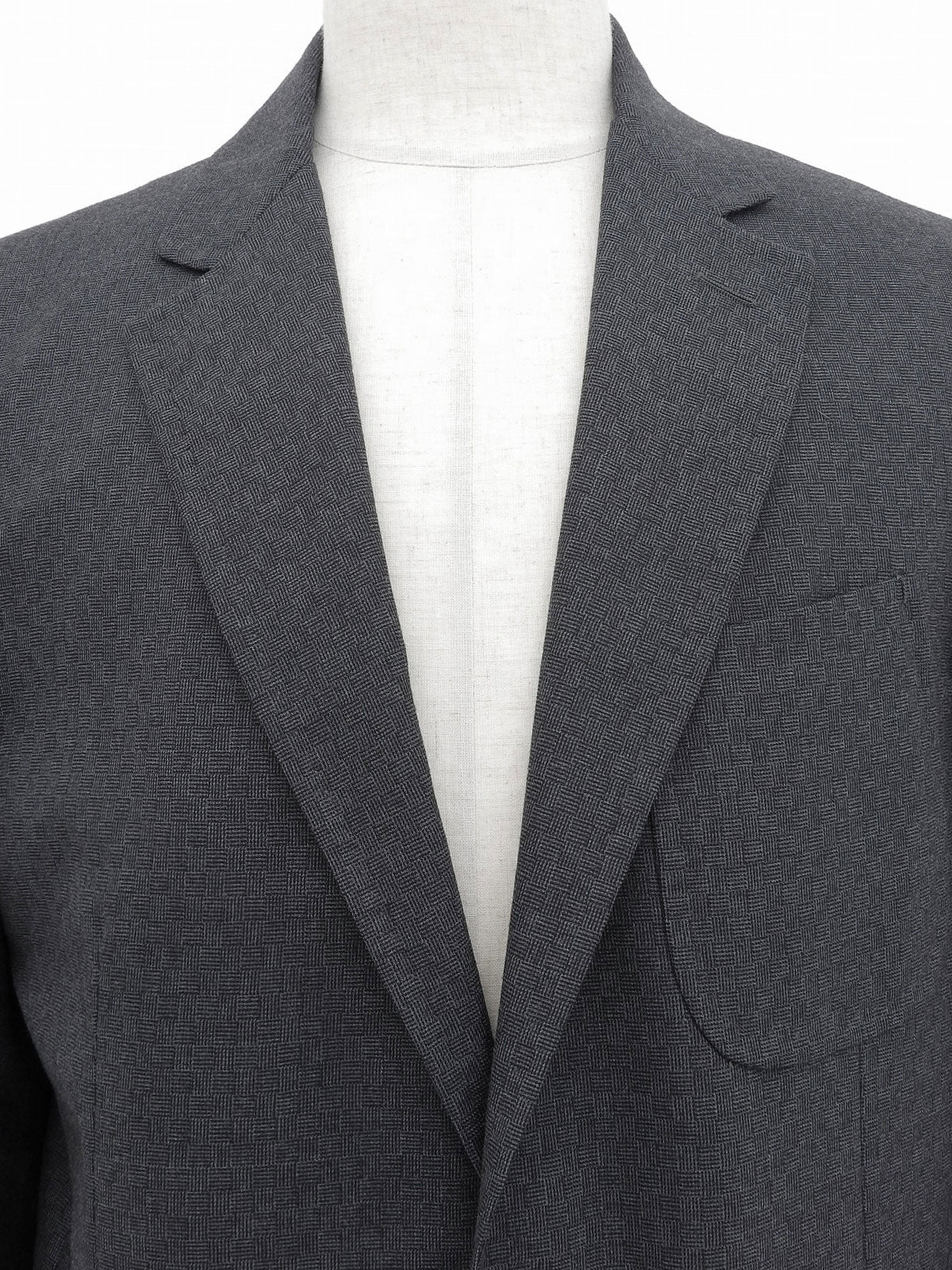 チェックパターンロゴボタンテーラードジャケット グレー