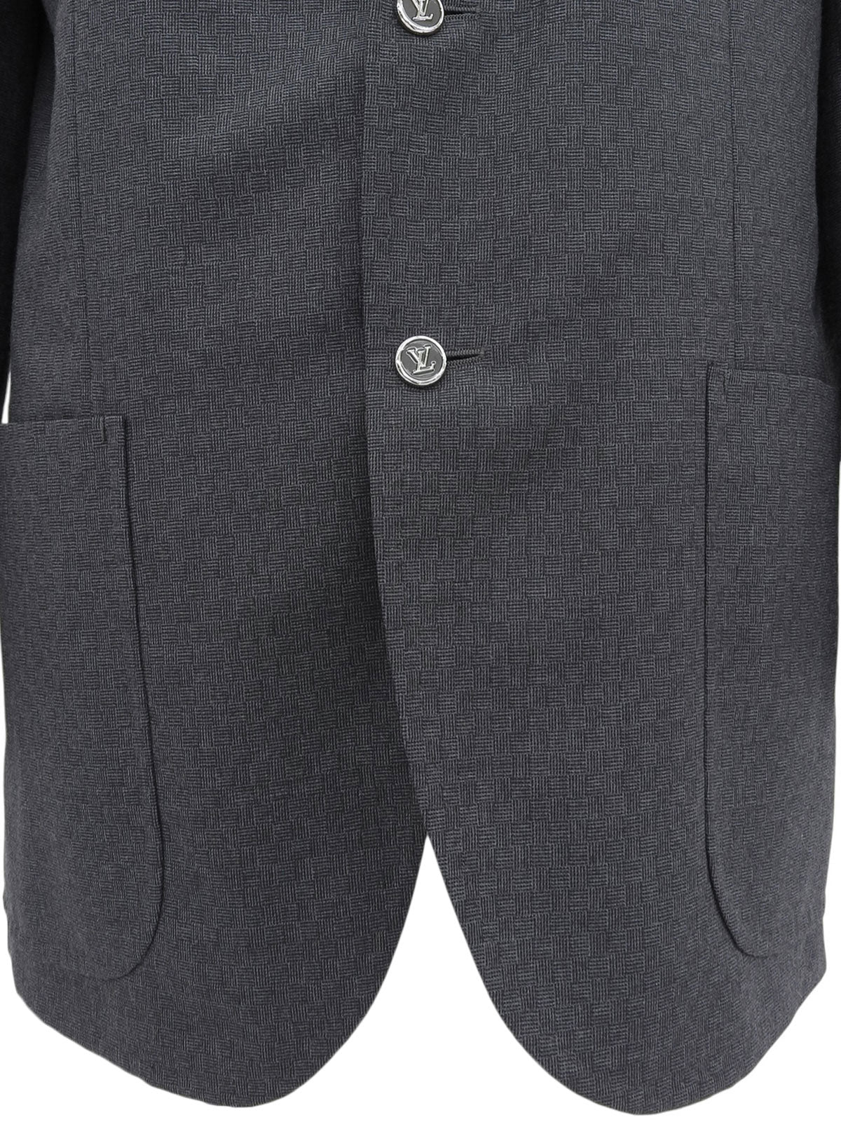 チェックパターンロゴボタンテーラードジャケット グレー