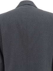 チェックパターンロゴボタンテーラードジャケット グレー