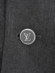 チェックパターンロゴボタンテーラードジャケット グレー