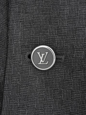 灰色格纹图案Logo纽扣修身夹克