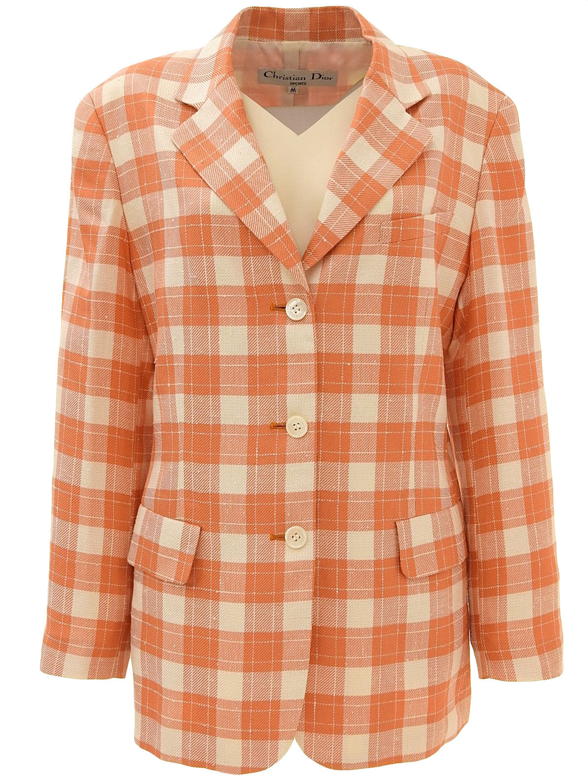 シルクチェックパターンテーラードジャケット オレンジ/アイボリー