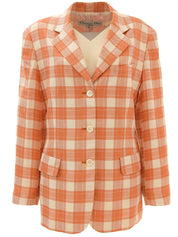 シルクチェックパターンテーラードジャケット オレンジ/アイボリー
