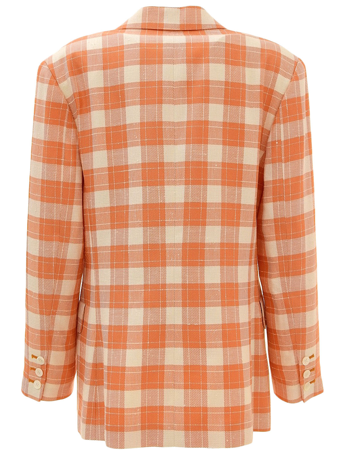 Silk Check Pattern Tailored Jacket in Orange/Ivory