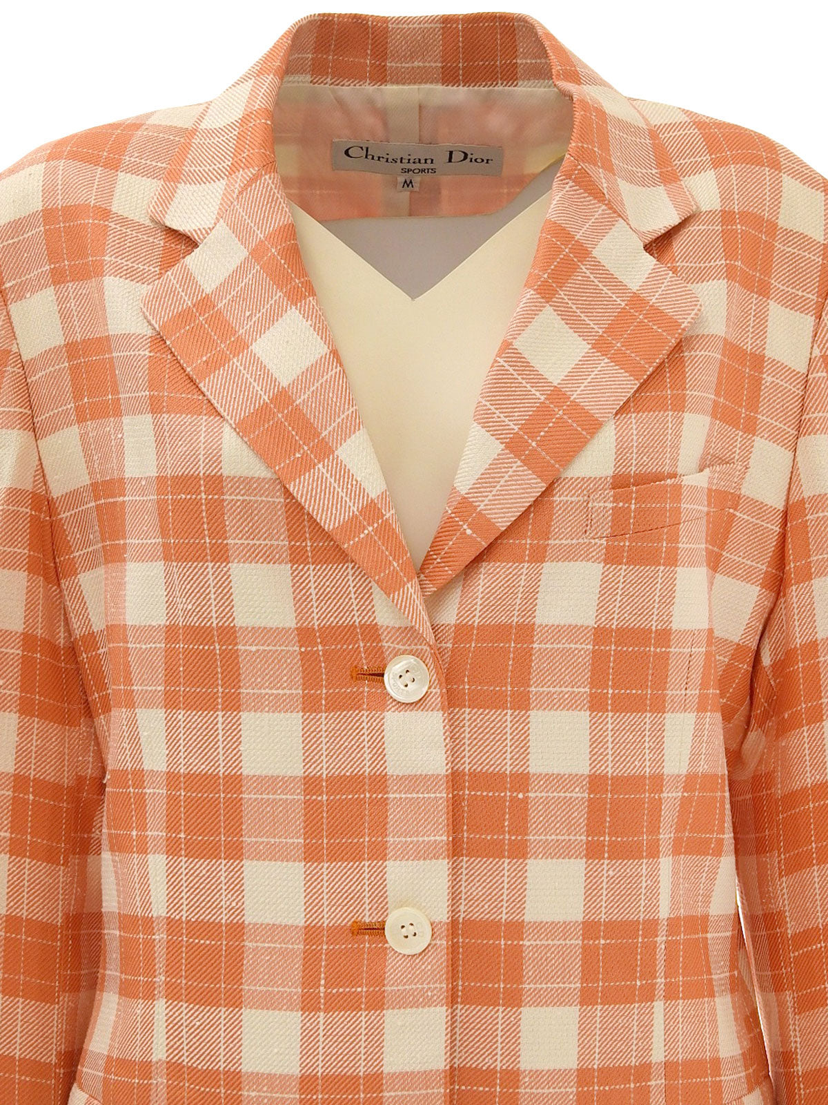 シルクチェックパターンテーラードジャケット オレンジ/アイボリー