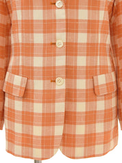 Silk Check Pattern Tailored Jacket in Orange/Ivory