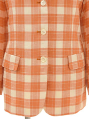 シルクチェックパターンテーラードジャケット オレンジ/アイボリー