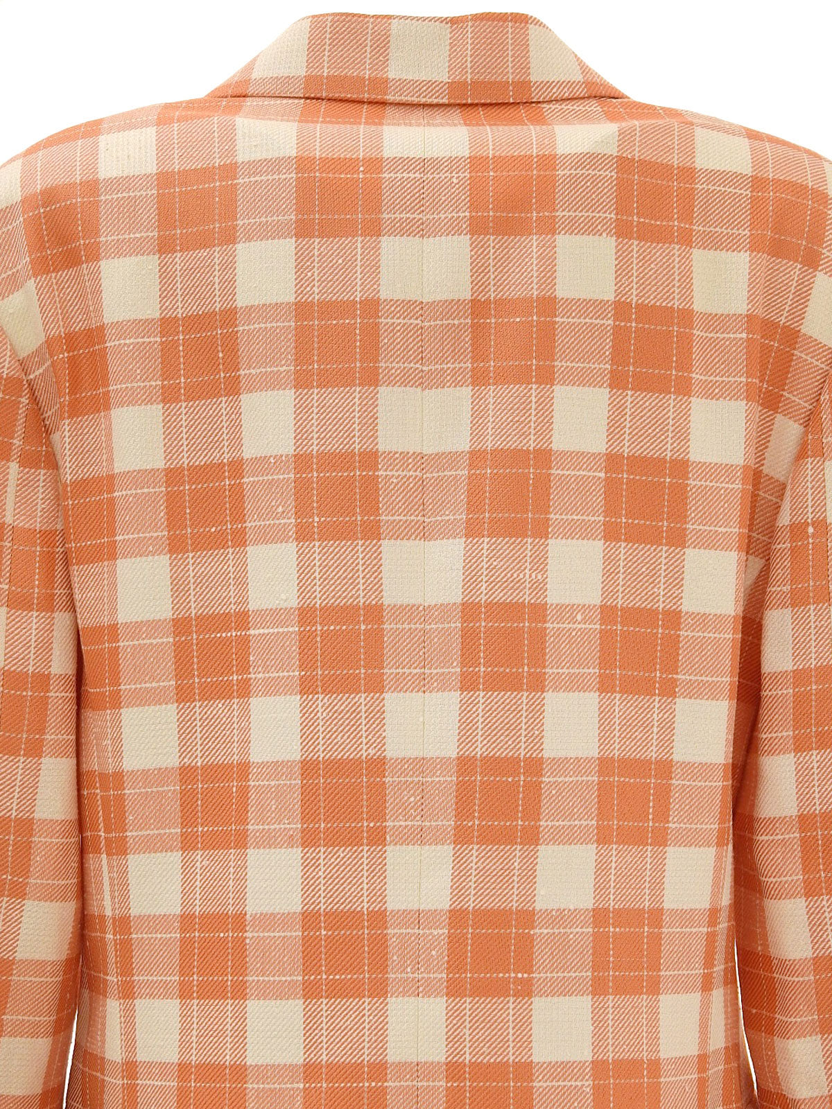 Silk Check Pattern Tailored Jacket in Orange/Ivory