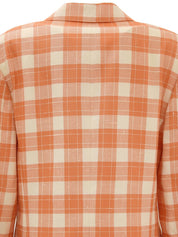 Silk Check Pattern Tailored Jacket in Orange/Ivory