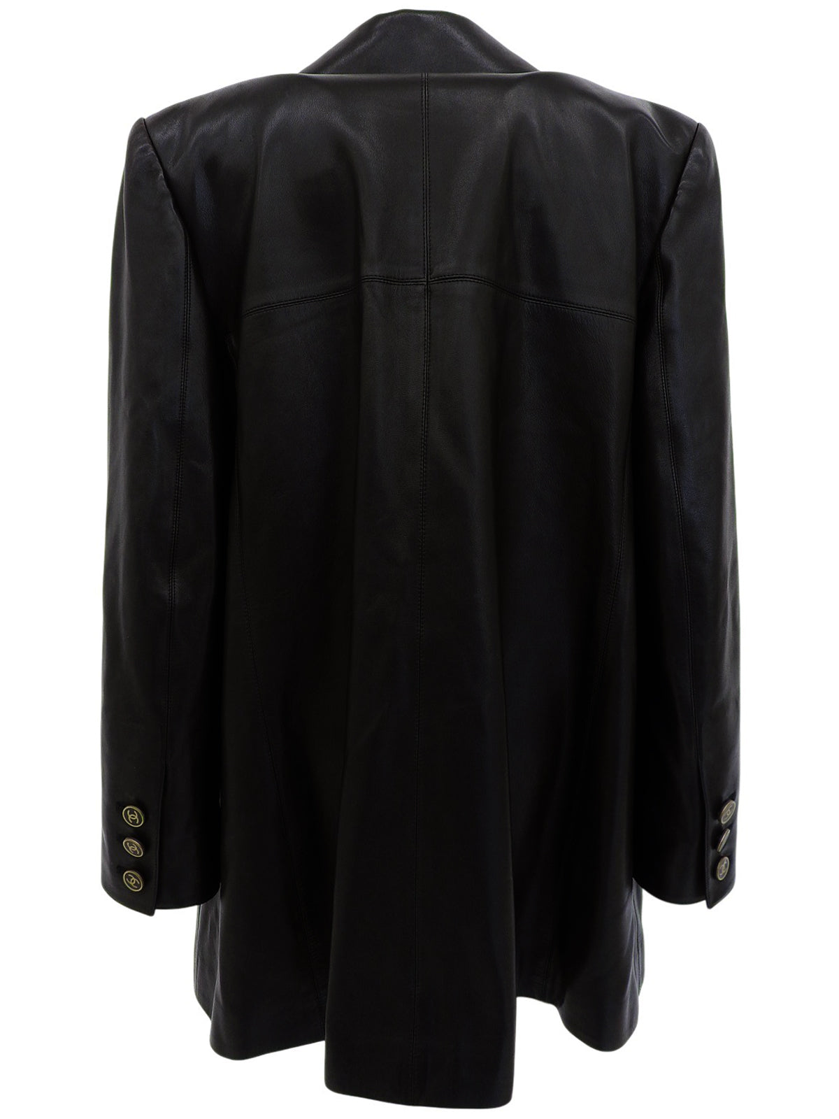 2001 Leather CC Mark Button Coat, Black