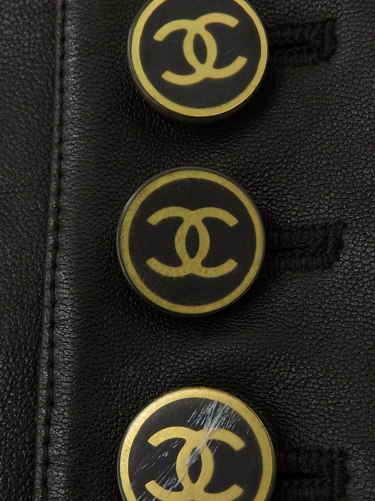 2001年製 リアルレザーCCマークボタンコート ブラック