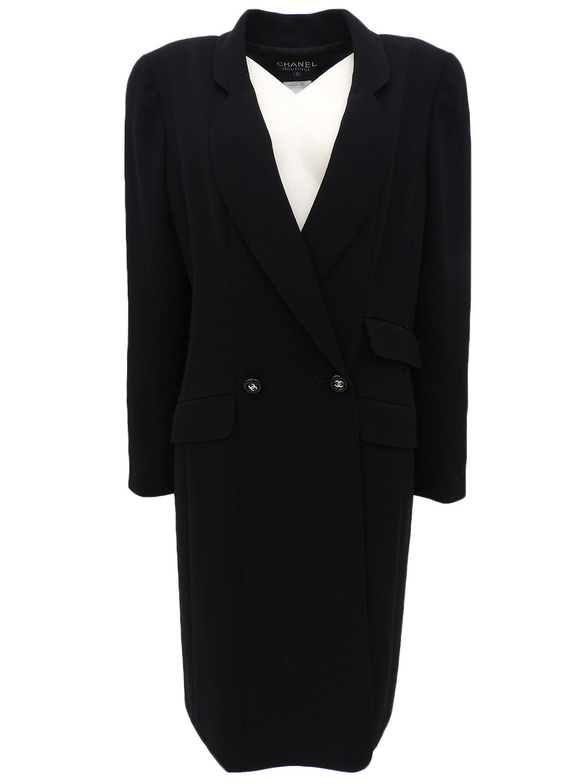 1997年製　ウールCCマークボタンロングジャケット　ブラック