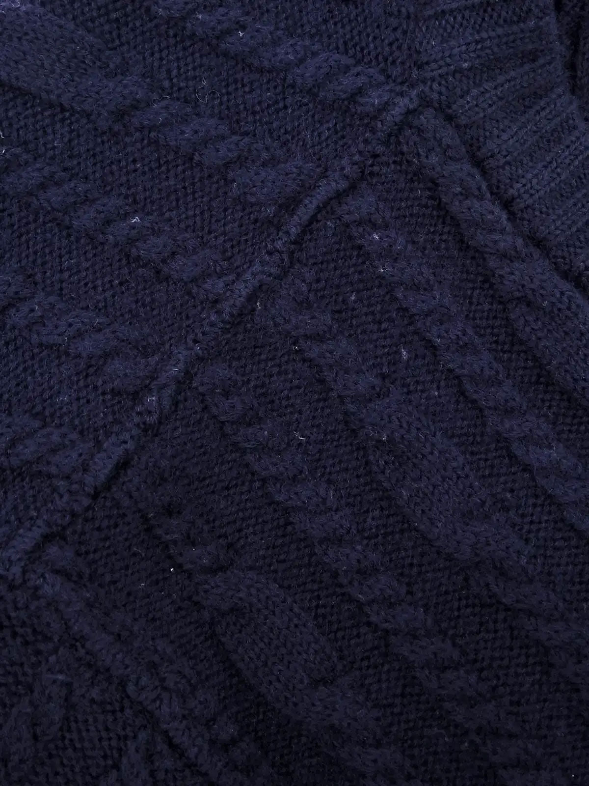 ウールケーブルニットロゴボタンカーディガン ネイビー