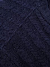 ウールケーブルニットロゴボタンカーディガン ネイビー