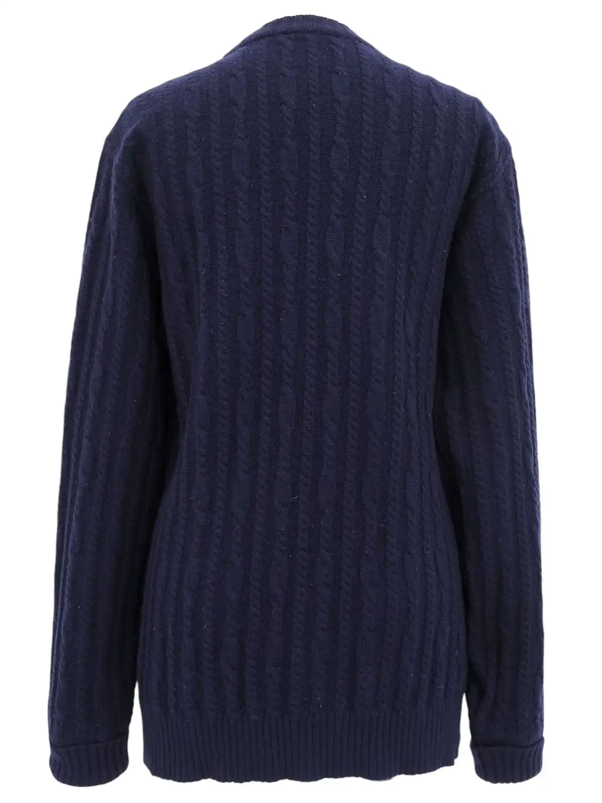 ウールケーブルニットロゴボタンカーディガン ネイビー