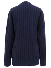 ウールケーブルニットロゴボタンカーディガン ネイビー