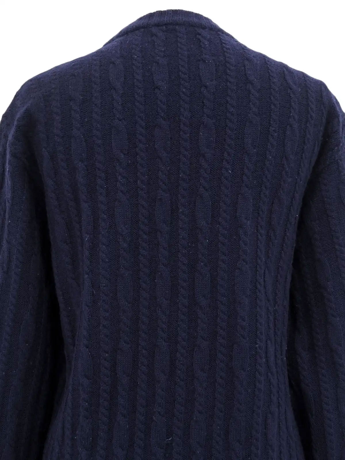 ウールケーブルニットロゴボタンカーディガン ネイビー