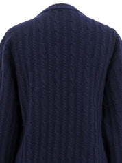 ウールケーブルニットロゴボタンカーディガン ネイビー