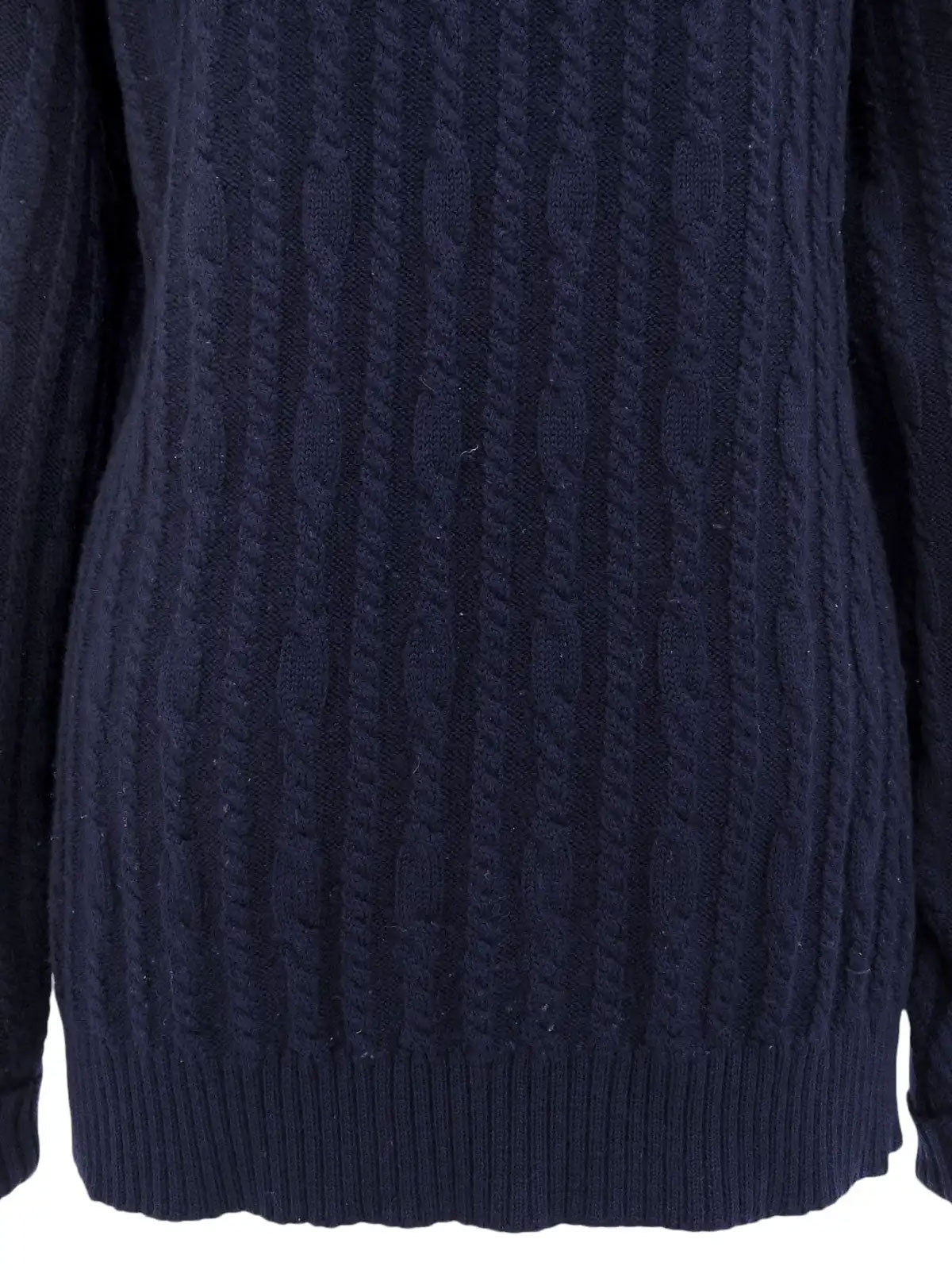ウールケーブルニットロゴボタンカーディガン ネイビー