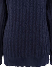 ウールケーブルニットロゴボタンカーディガン ネイビー