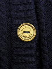 ウールケーブルニットロゴボタンカーディガン ネイビー