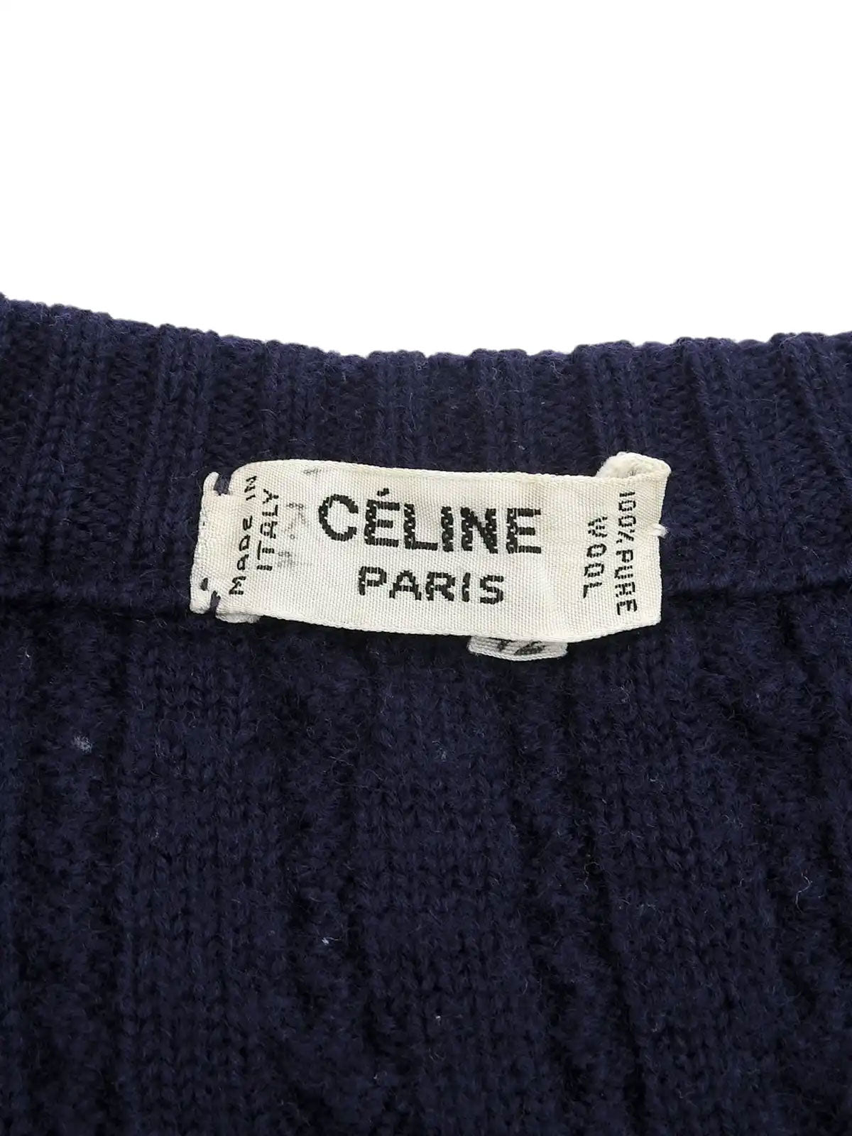 Navy wool cable knit logo button cardigan