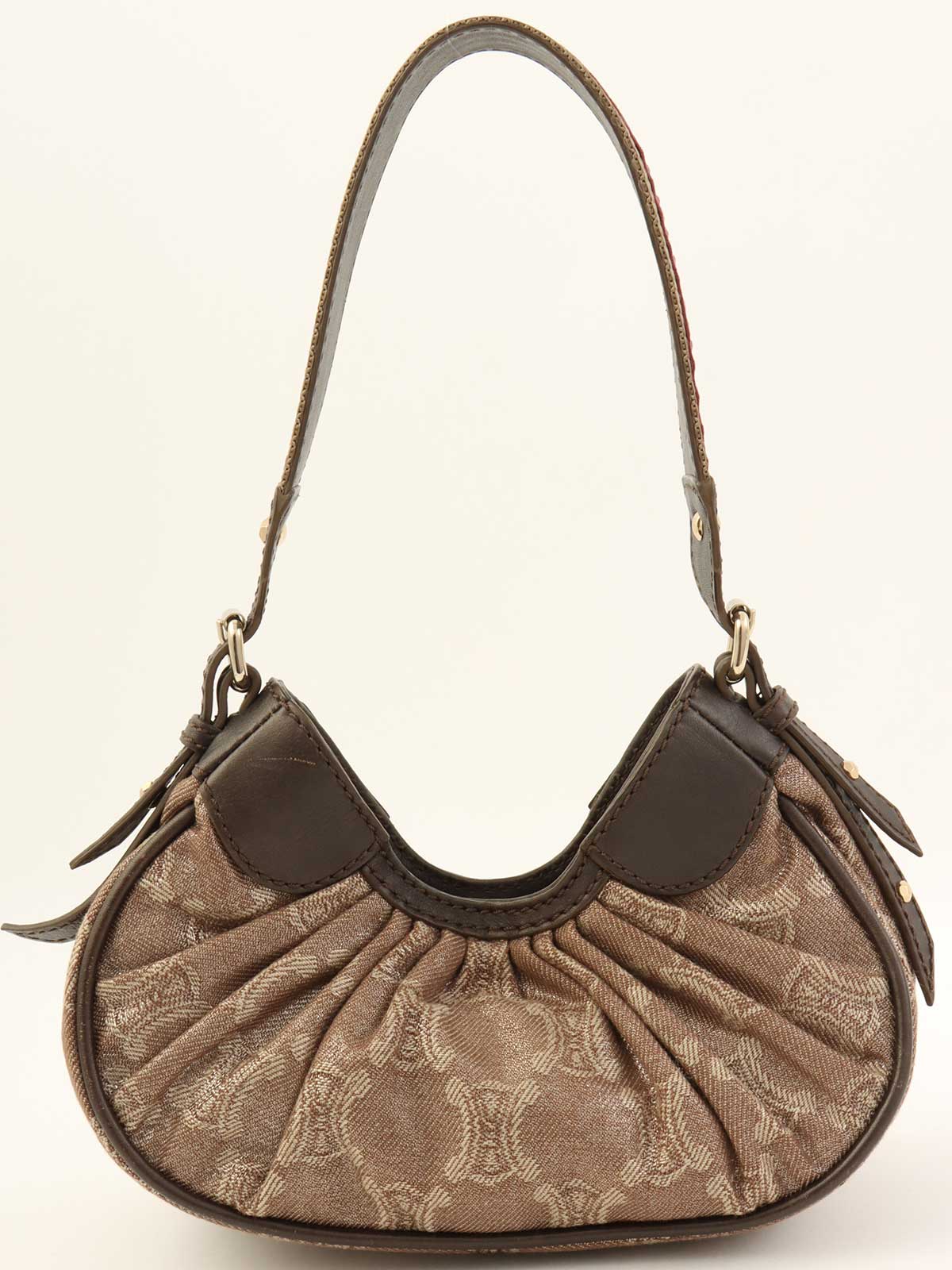 キャンバスマカダムパターンワンショルダーバッグ ブラウン