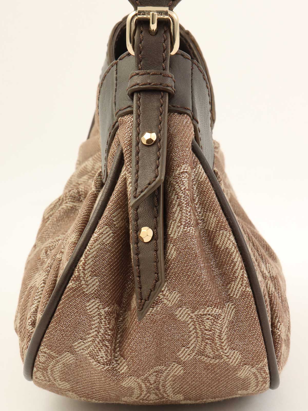 キャンバスマカダムパターンワンショルダーバッグ ブラウン