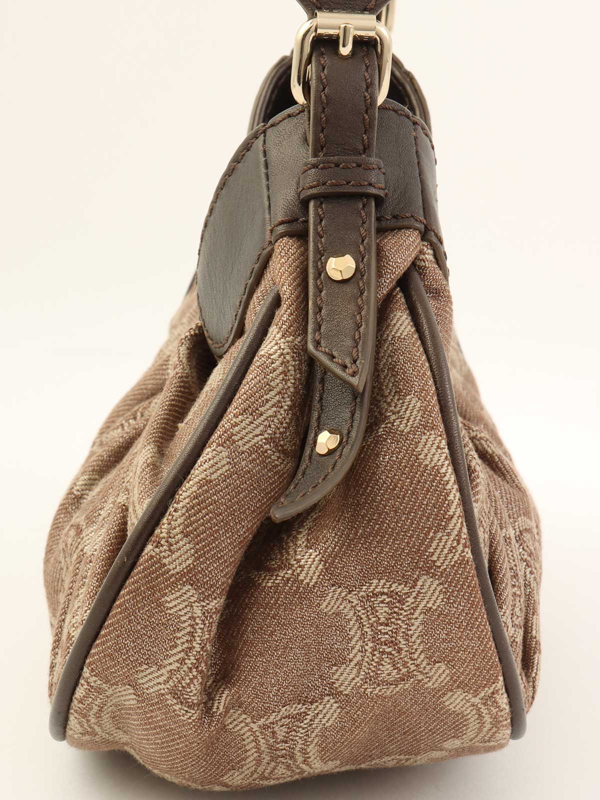 キャンバスマカダムパターンワンショルダーバッグ ブラウン