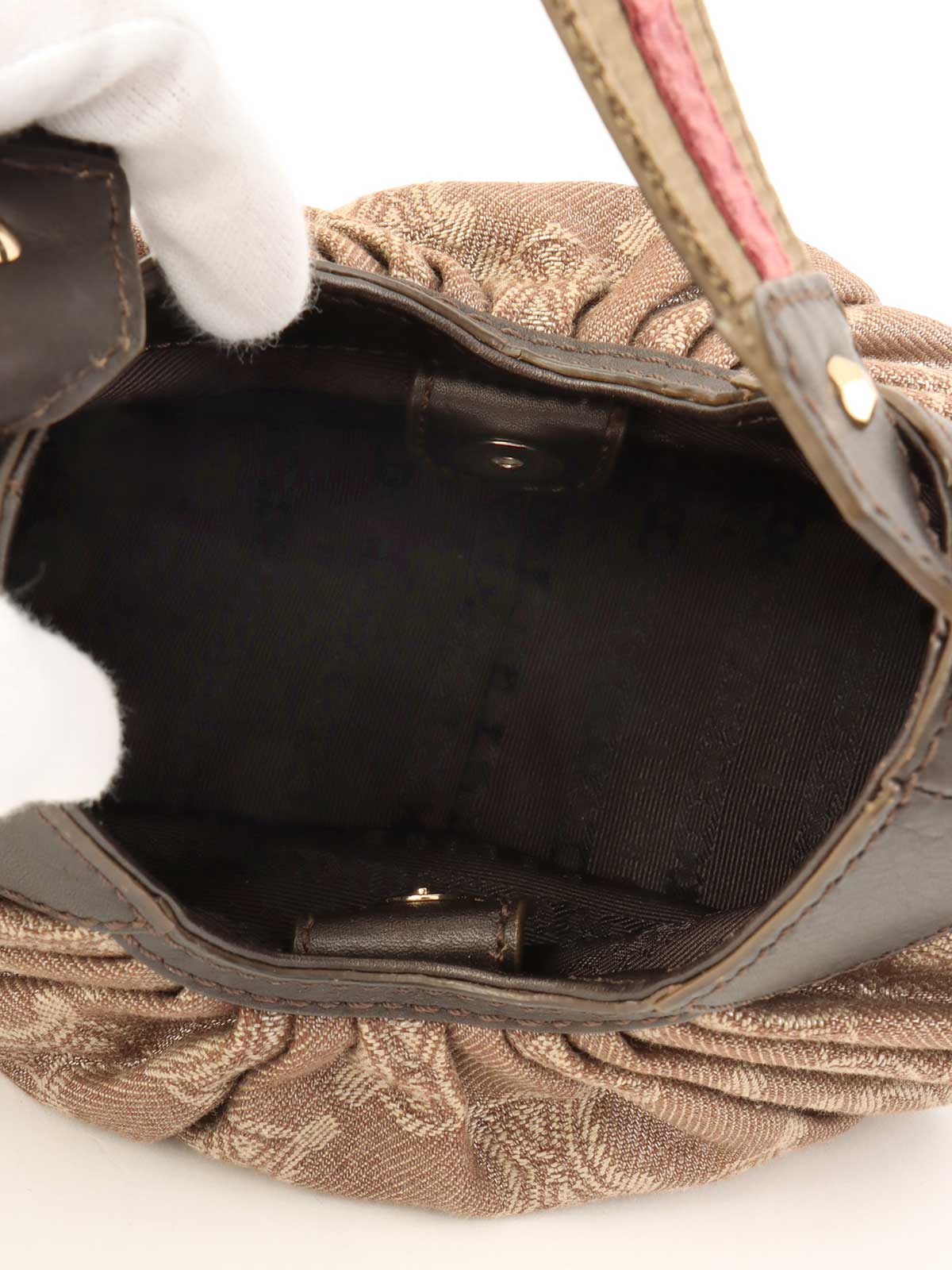 キャンバスマカダムパターンワンショルダーバッグ ブラウン