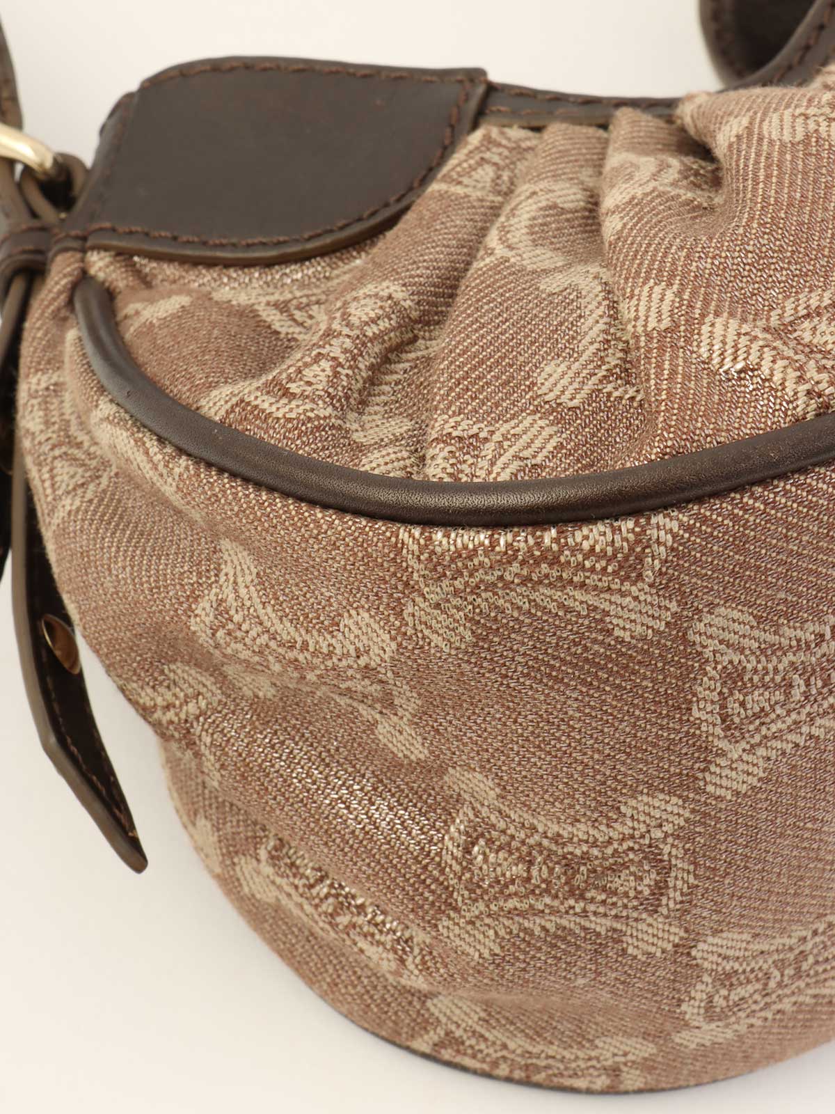 キャンバスマカダムパターンワンショルダーバッグ ブラウン