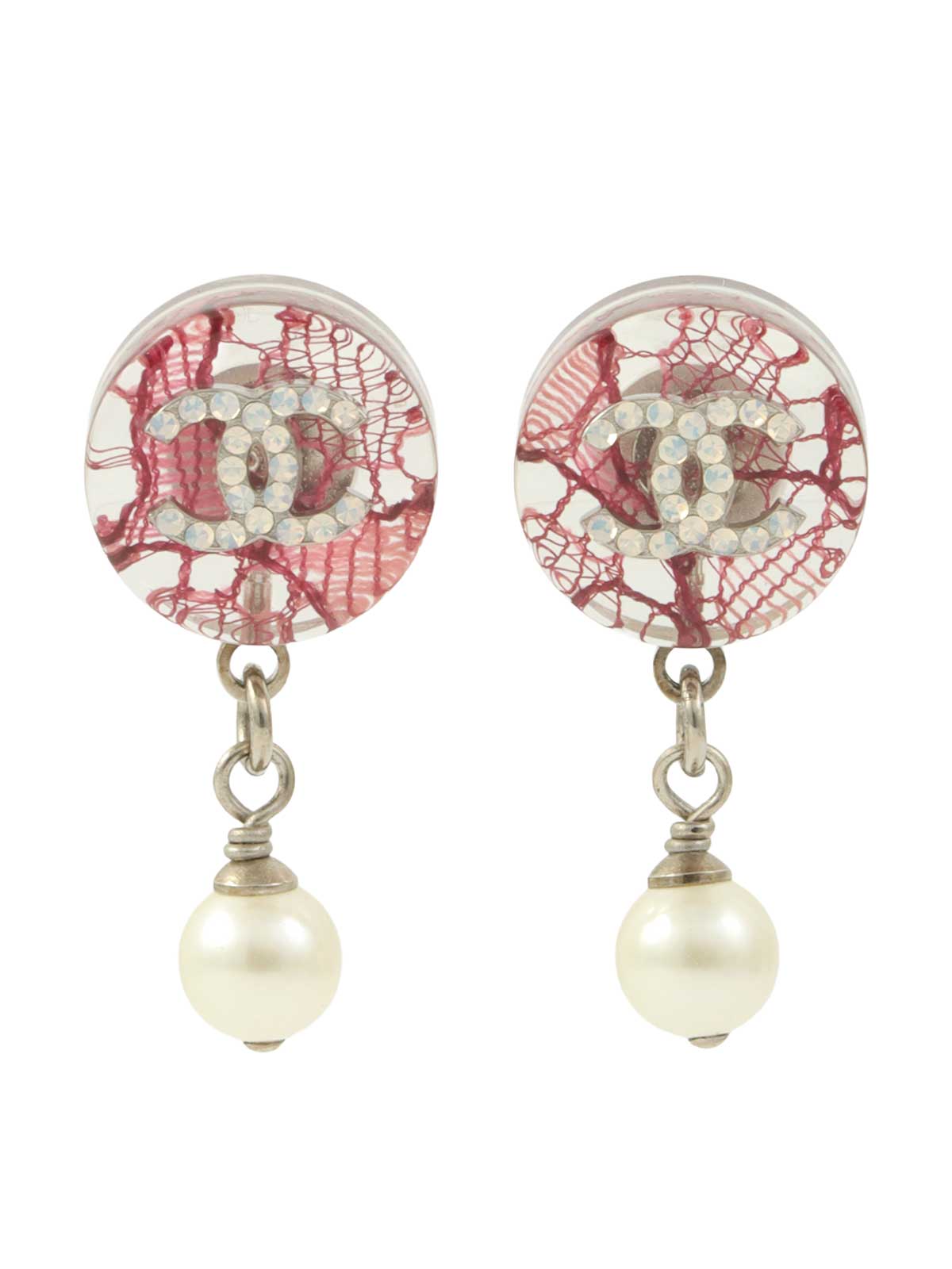 2013 Round CC Mark Rhinestone Pearl Swing Earrings
