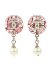 2013 Round CC Mark Rhinestone Pearl Swing Earrings