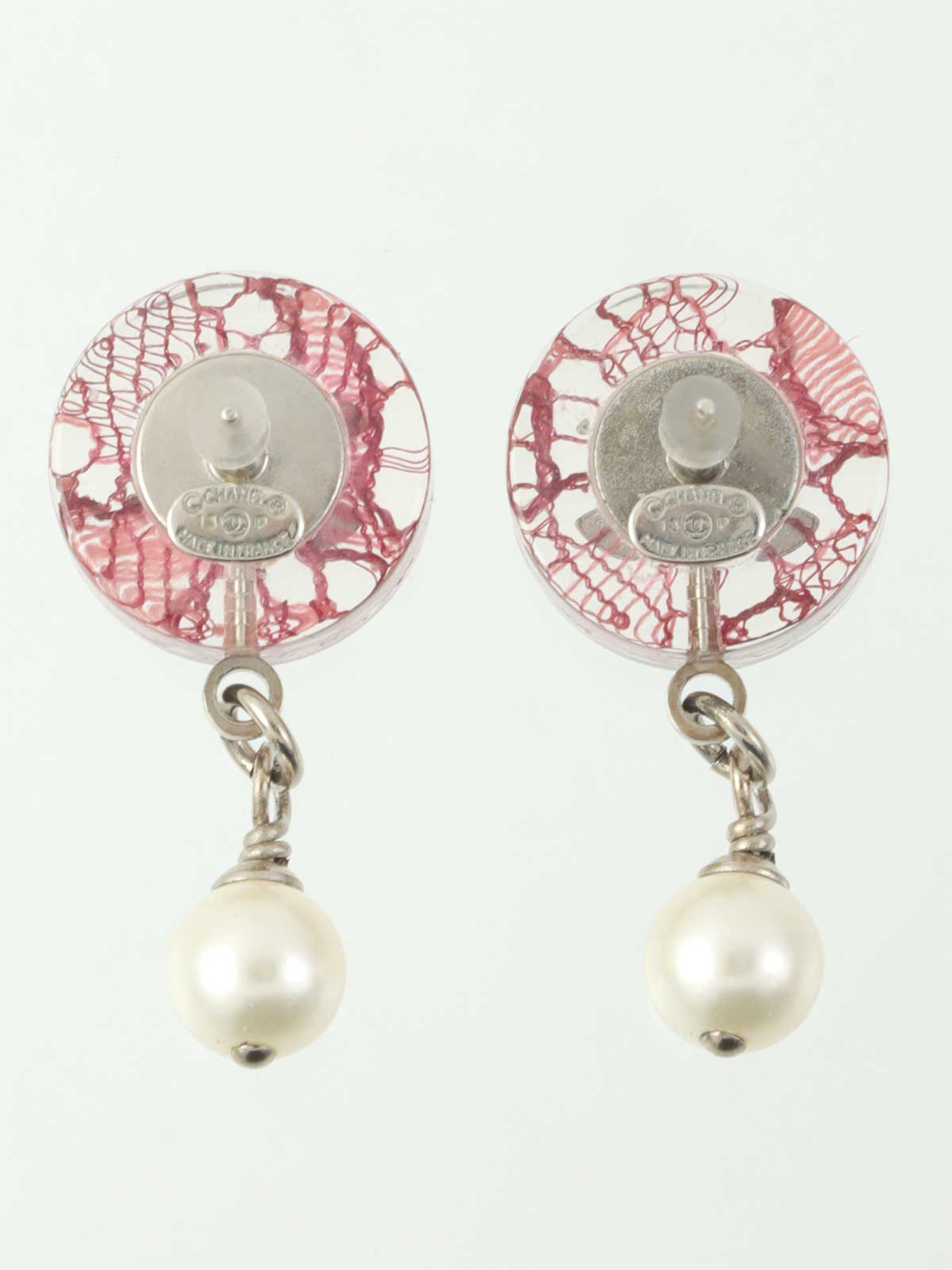 2013 Round CC Mark Rhinestone Pearl Swing Earrings