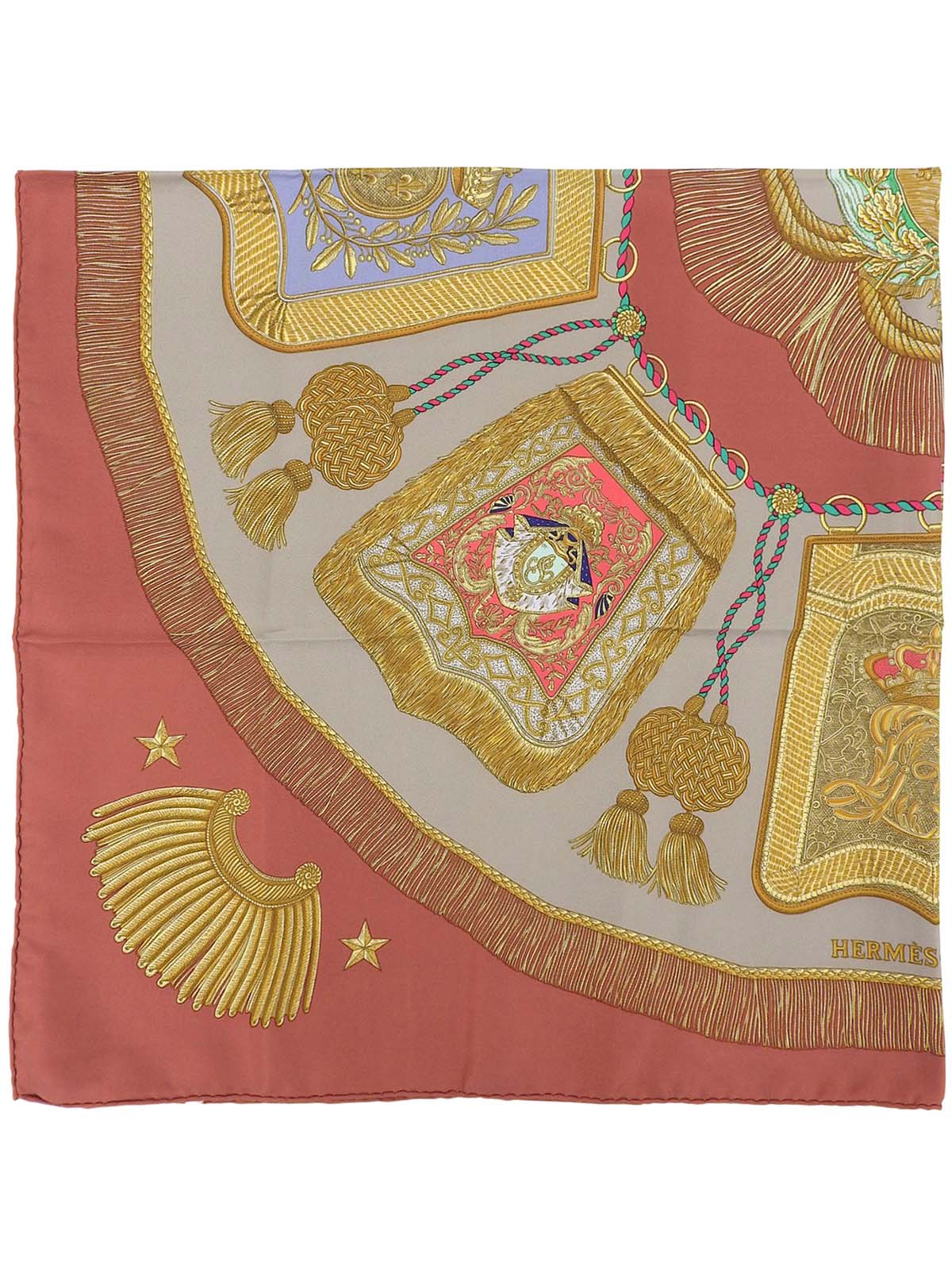 カレ90　Poste Et Cavalerieパターンスカーフ　テラコッタ/マルチ