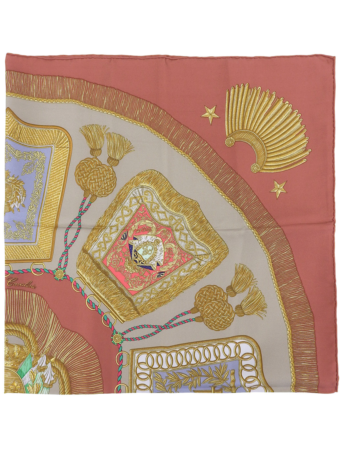 カレ90　Poste Et Cavalerieパターンスカーフ　テラコッタ/マルチ