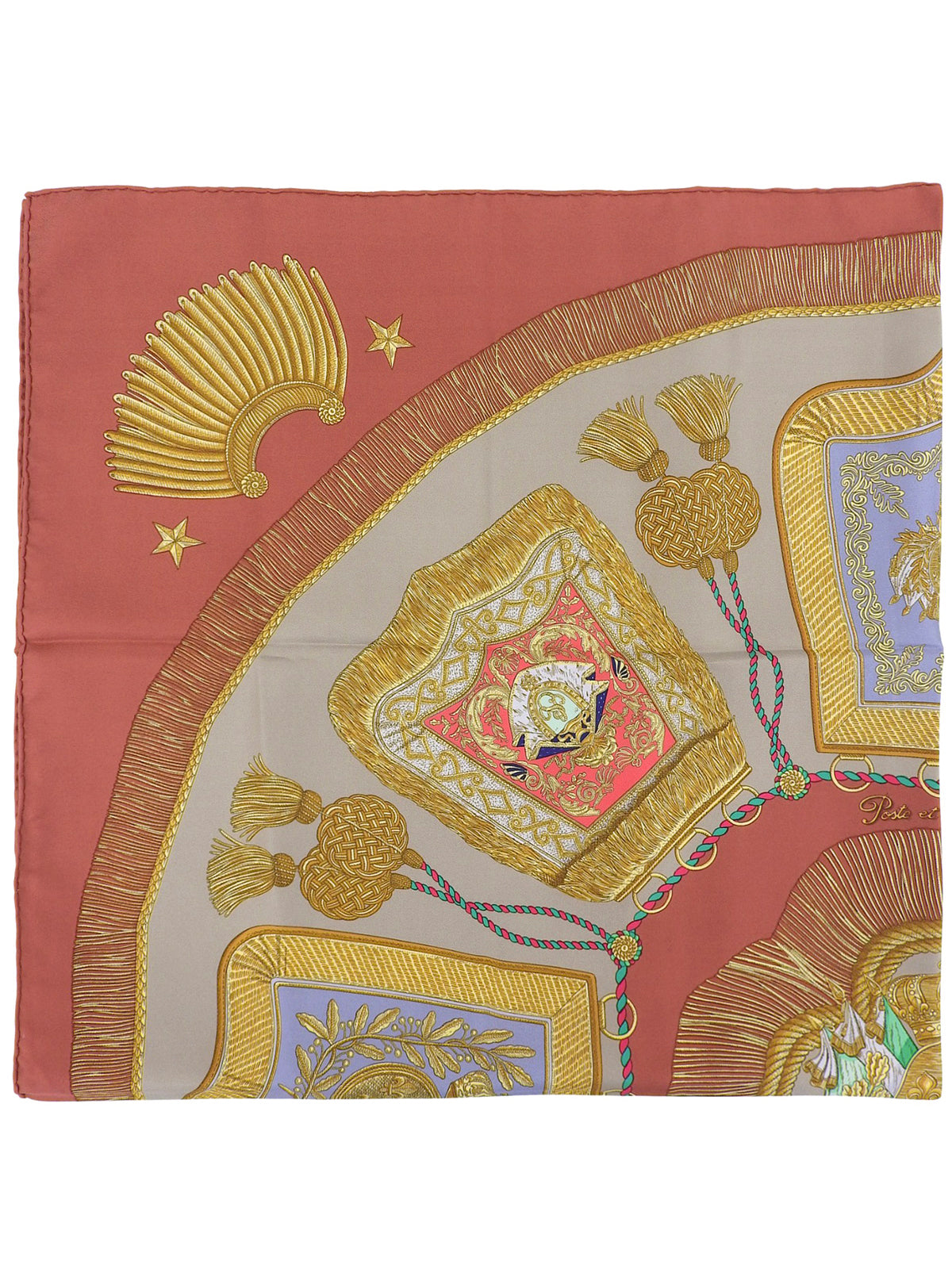 カレ90　Poste Et Cavalerieパターンスカーフ　テラコッタ/マルチ