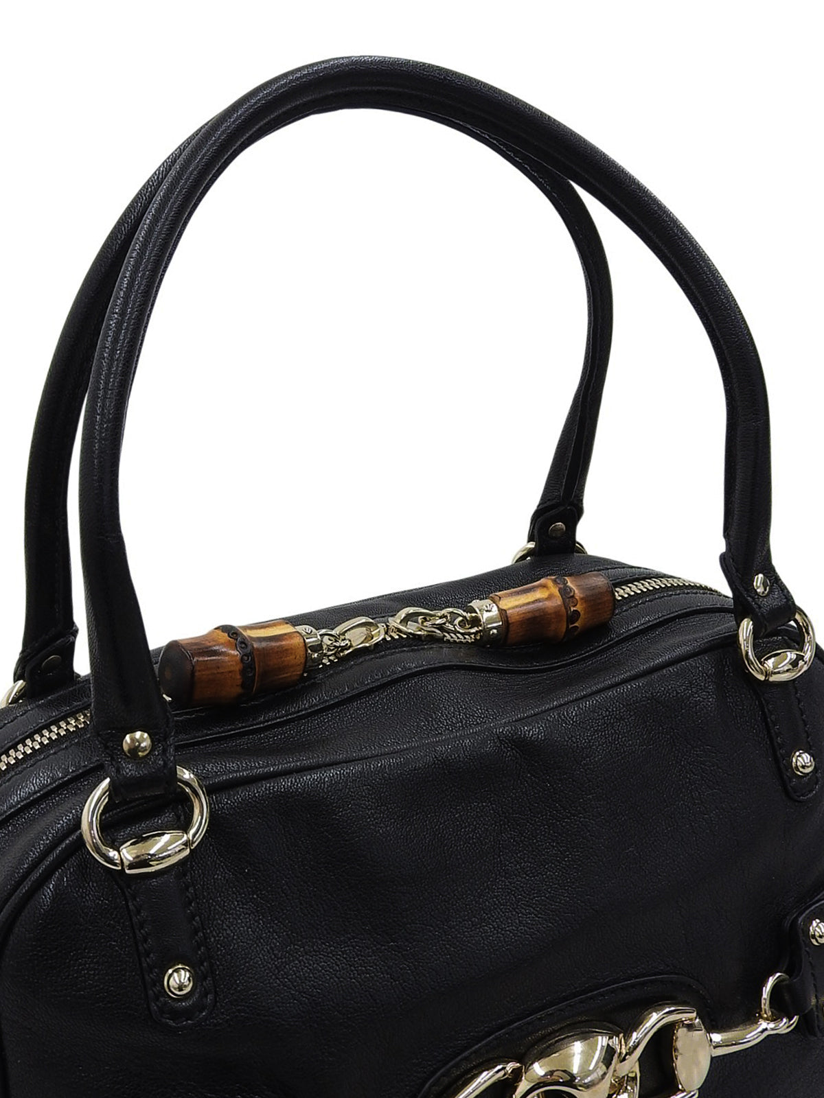 ホースビットプレートショルダーバッグ ブラック