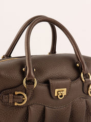 Gancini Plate 2-Way Mini Boston Bag, Brown