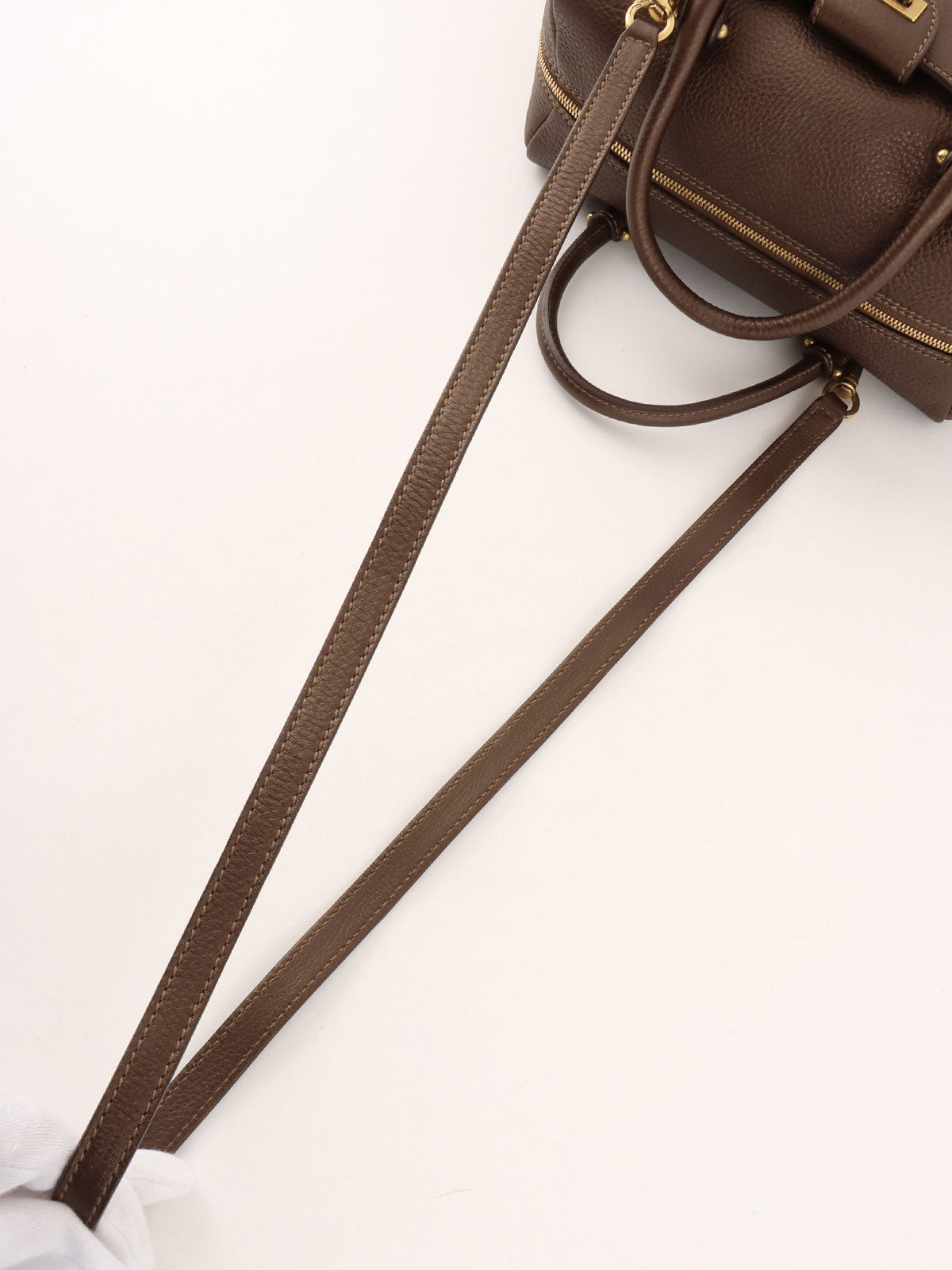 Gancini Plate 2-Way Mini Boston Bag, Brown