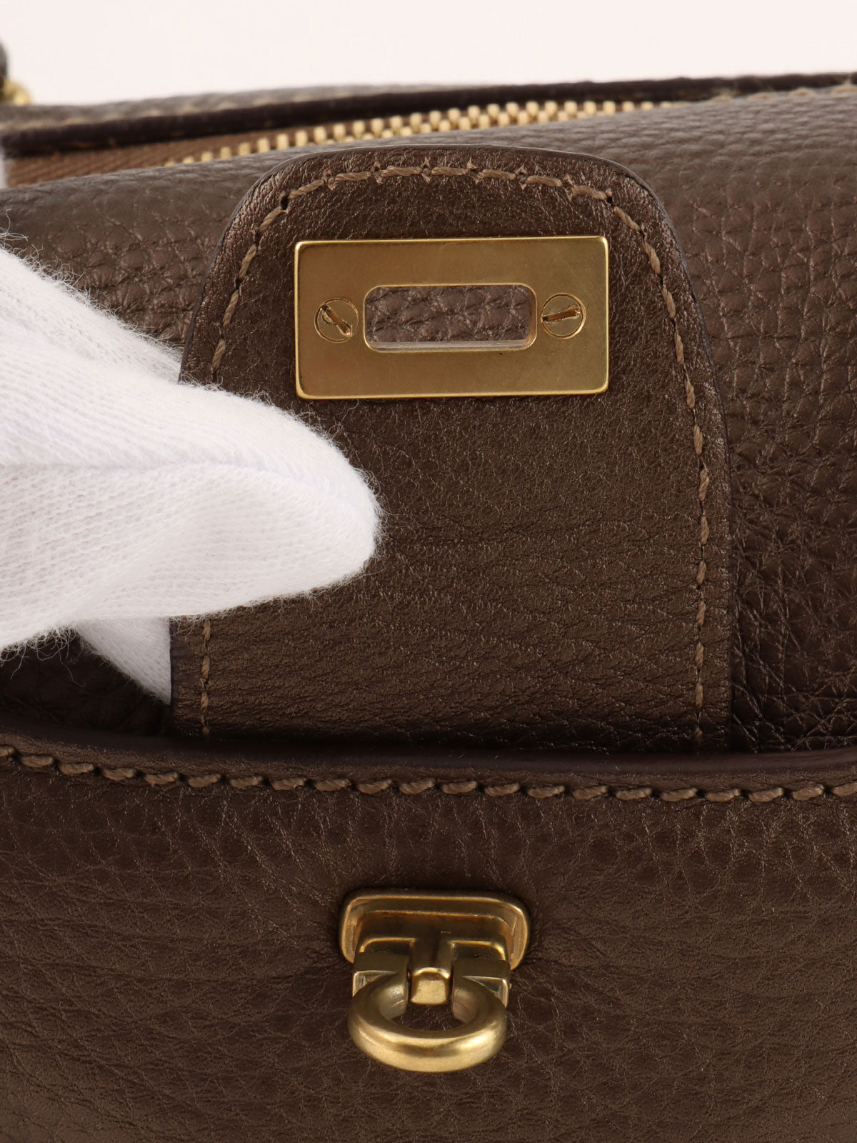 Gancini Plate 2-Way Mini Boston Bag, Brown