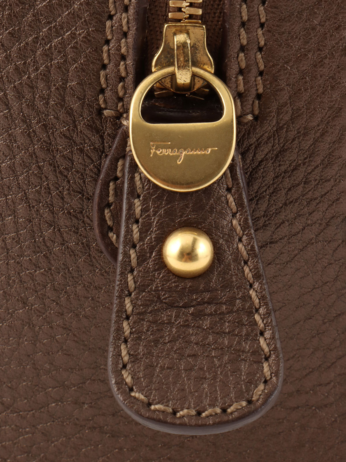 Gancini Plate 2-Way Mini Boston Bag, Brown