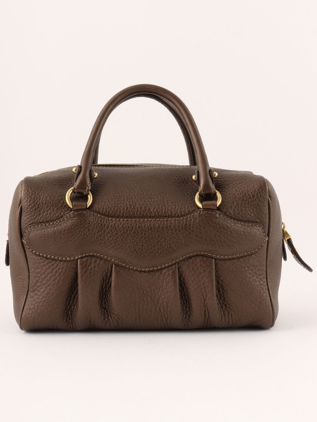 Gancini Plate 2-Way Mini Boston Bag, Brown