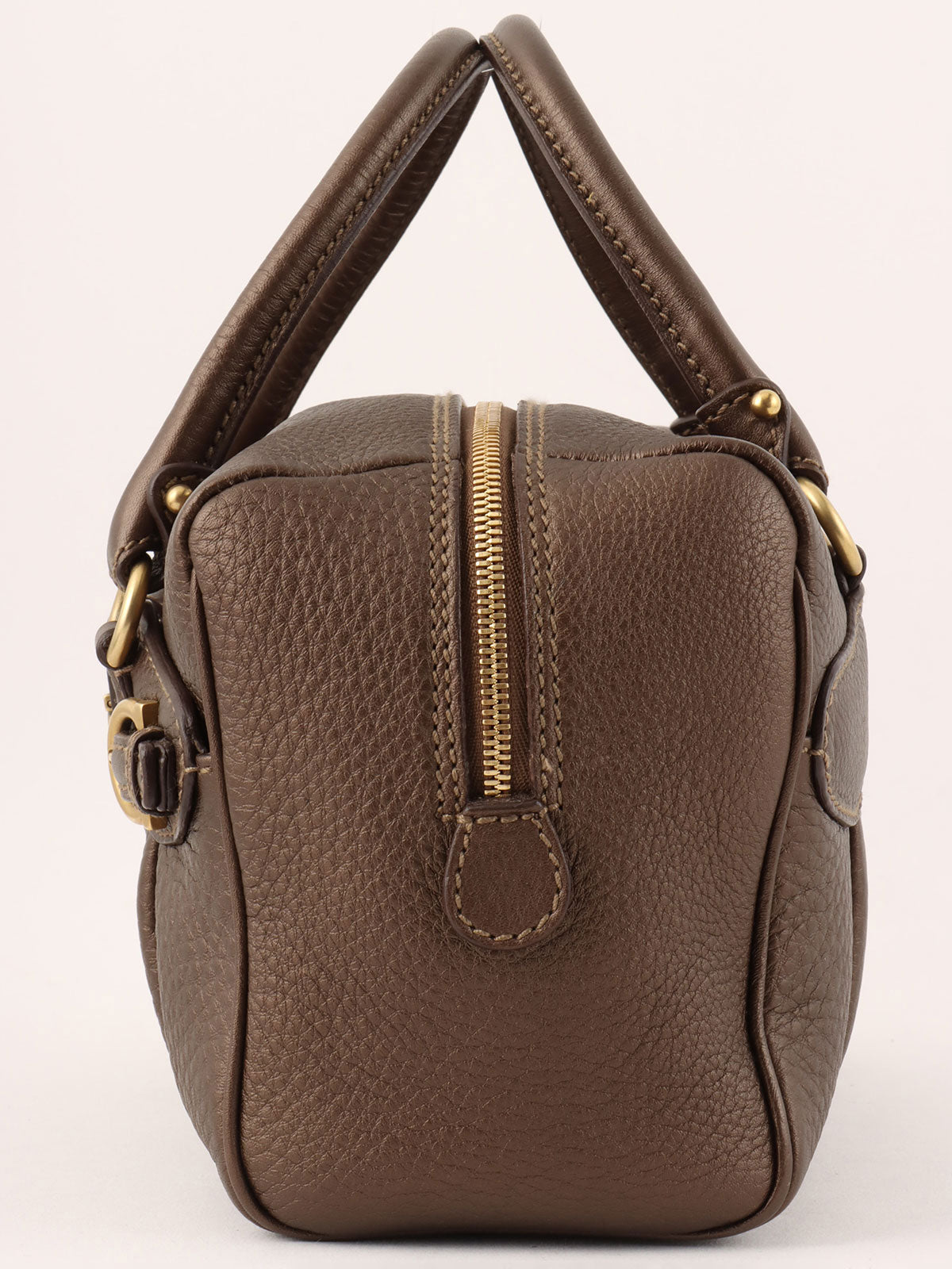 Gancini Plate 2-Way Mini Boston Bag, Brown