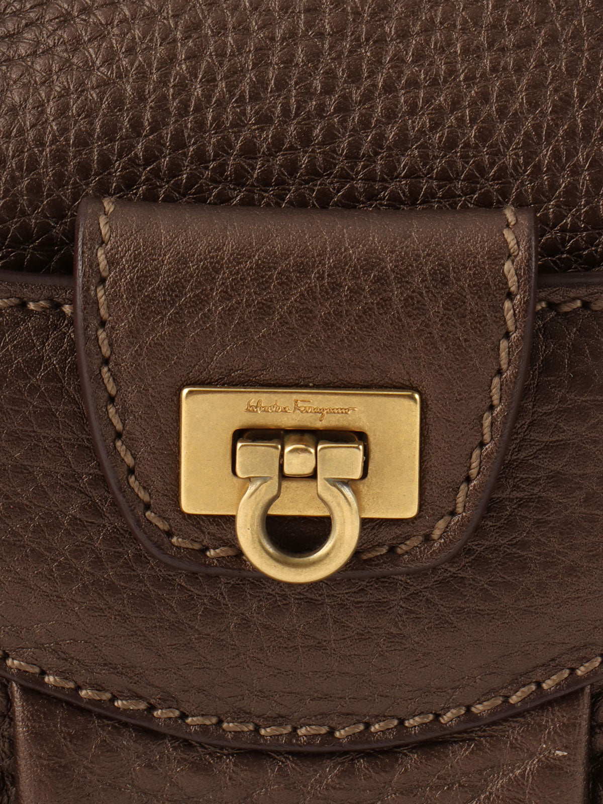 Gancini Plate 2-Way Mini Boston Bag, Brown